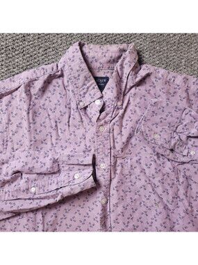 J. Crew Flex Shirt Mens L Large Floral Button Long Sleeve Purple Preppy Casual